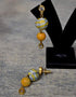Blue Pottery 2 Bead Earring Yellow & White Geometric